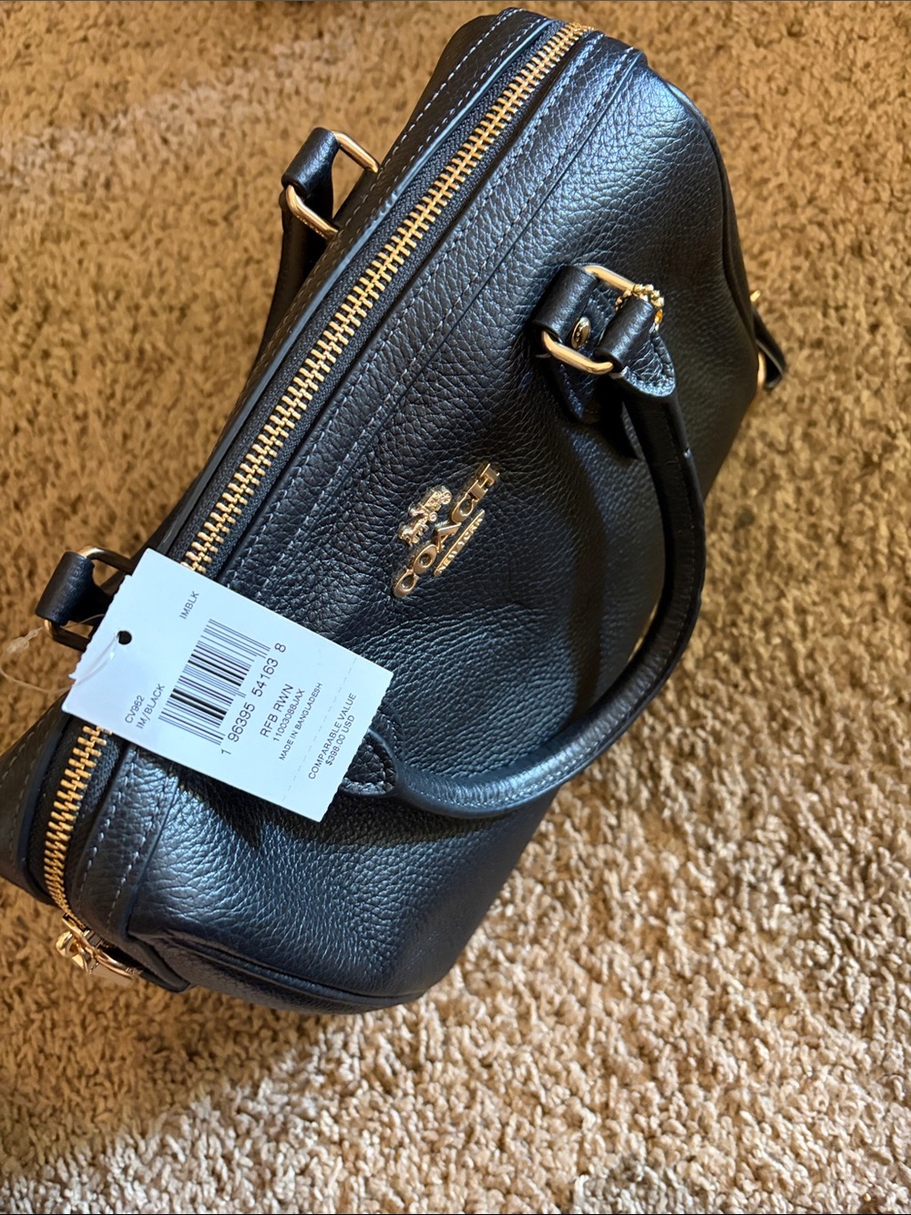 Coach Black Pebbled Leather Satchel with Gold Hardware